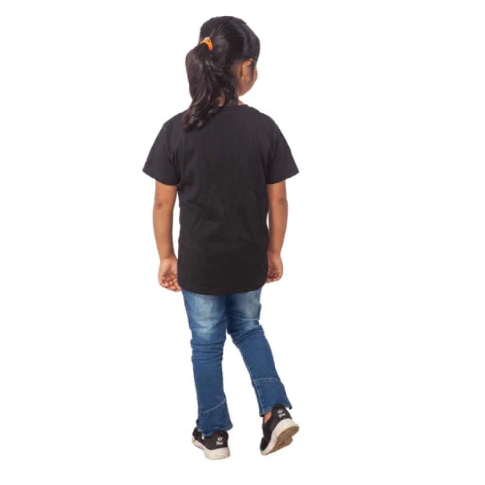 Amfyn Girls Cotton Princess Half Sleeve TShirt (Black)