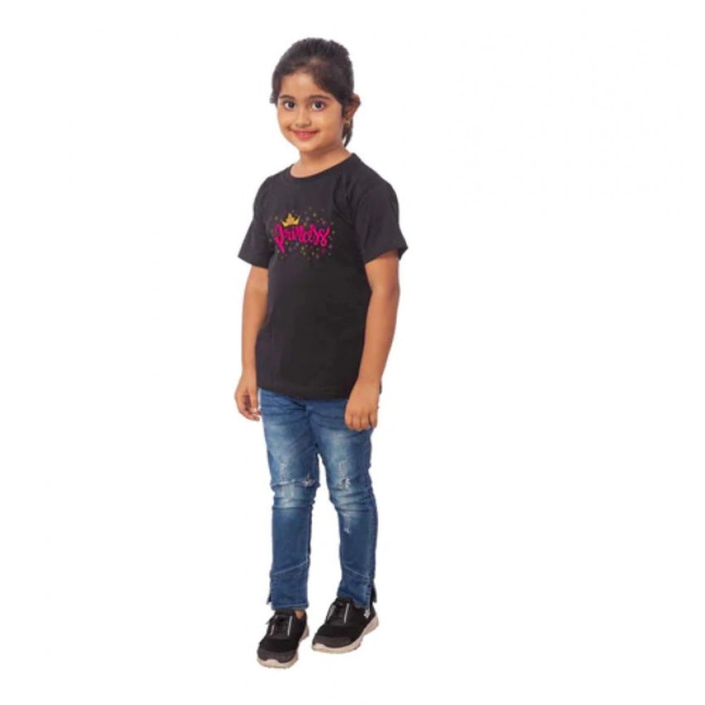 Amfyn Girls Cotton Princess Half Sleeve TShirt (Black)