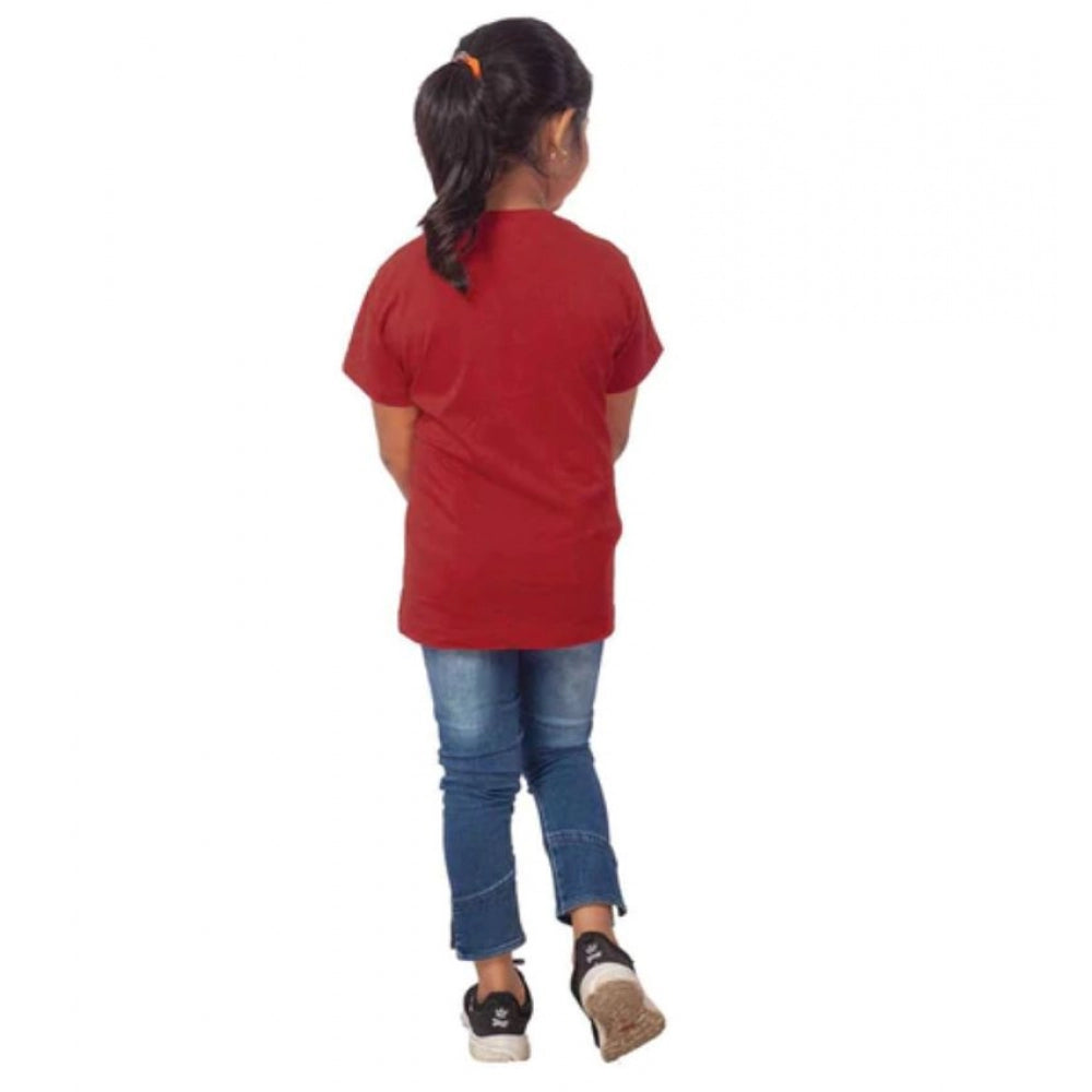 Amfyn Girls Cotton Adelie Half Sleeve TShirt (Maroon)