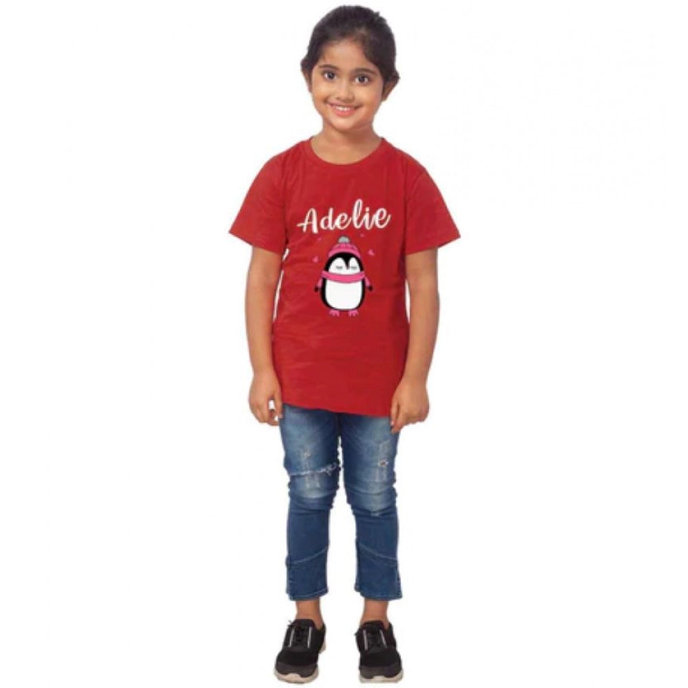 Amfyn Girls Cotton Adelie Half Sleeve TShirt (Maroon)