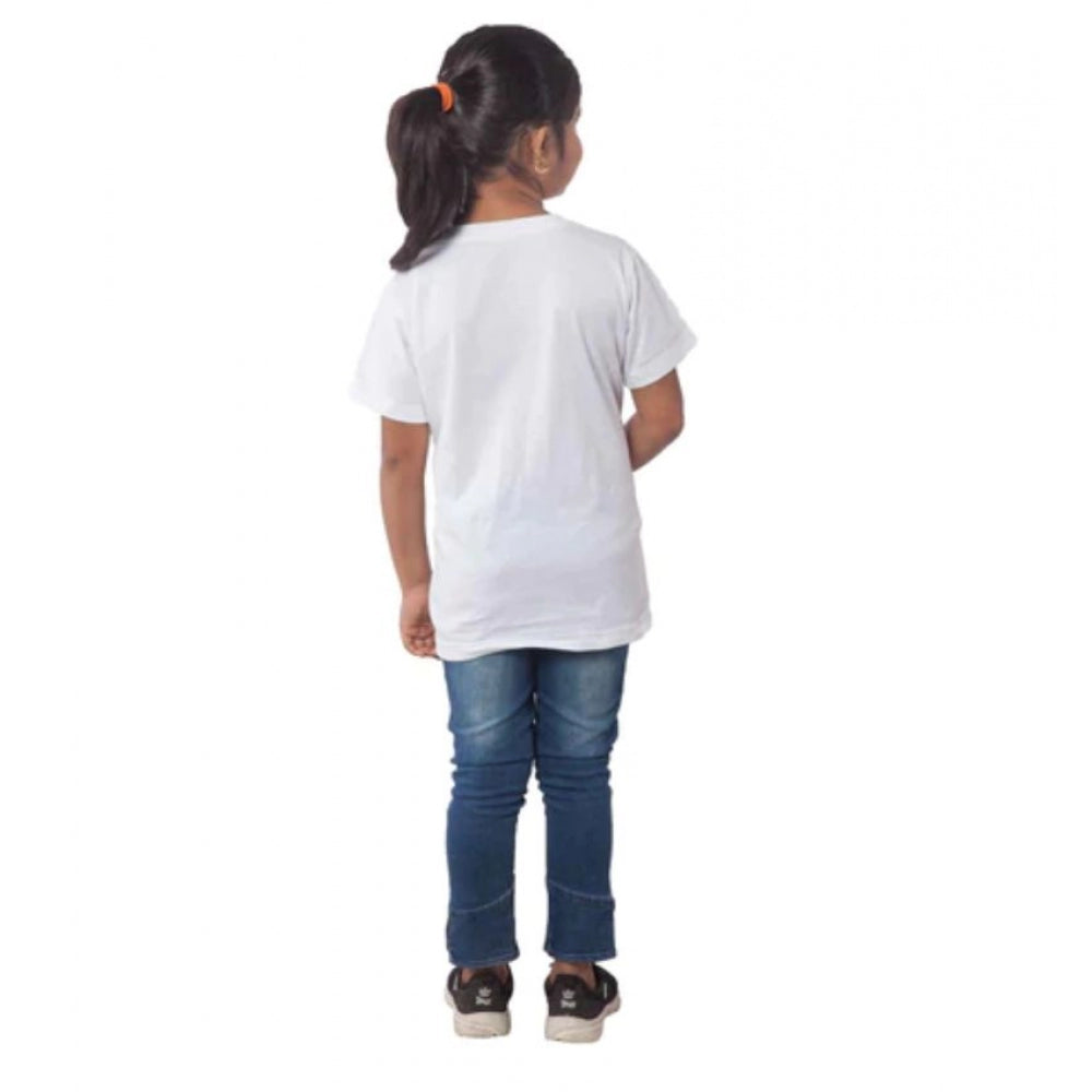 Amfyn Girls Cotton Princess Half Sleeve TShirt (White)
