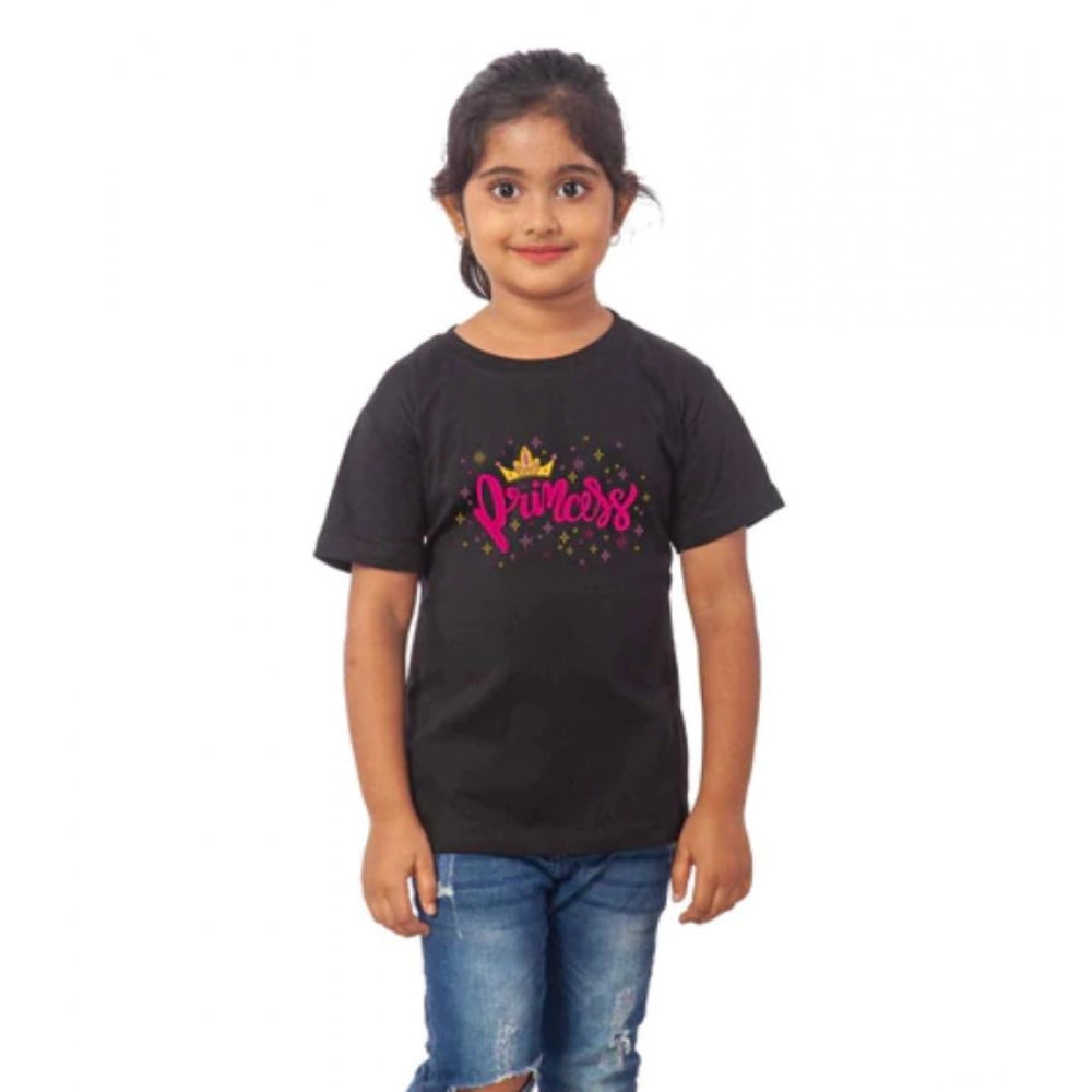Amfyn Girls Cotton Princess Half Sleeve TShirt (Black)