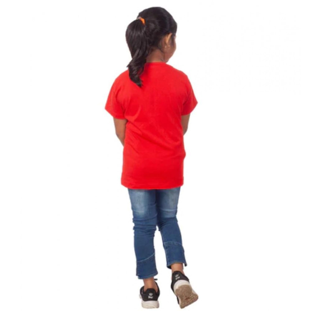 Amfyn Girls Cotton Unicorn Face Half Sleeve TShirt (Red)