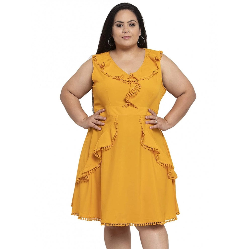 Amfyn Women's Crepe Solid Knee Length Fit and Flare Dress (Musted)