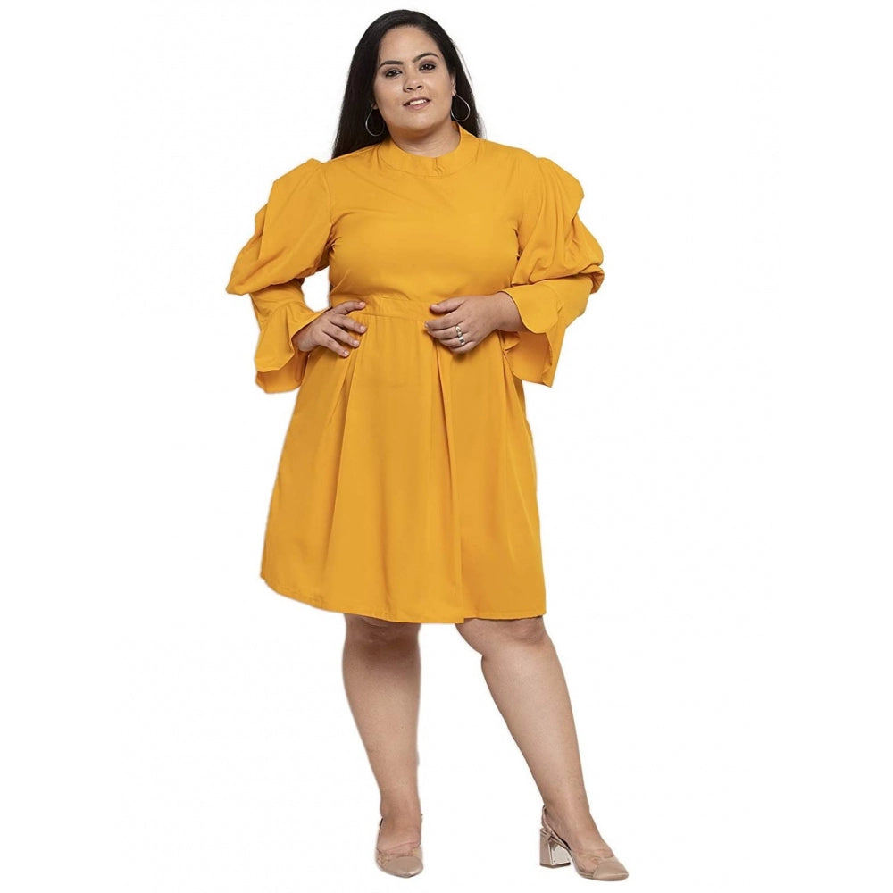 Amfyn Women's Crepe Solid Knee Length Fit and Flare Dress (Musted)