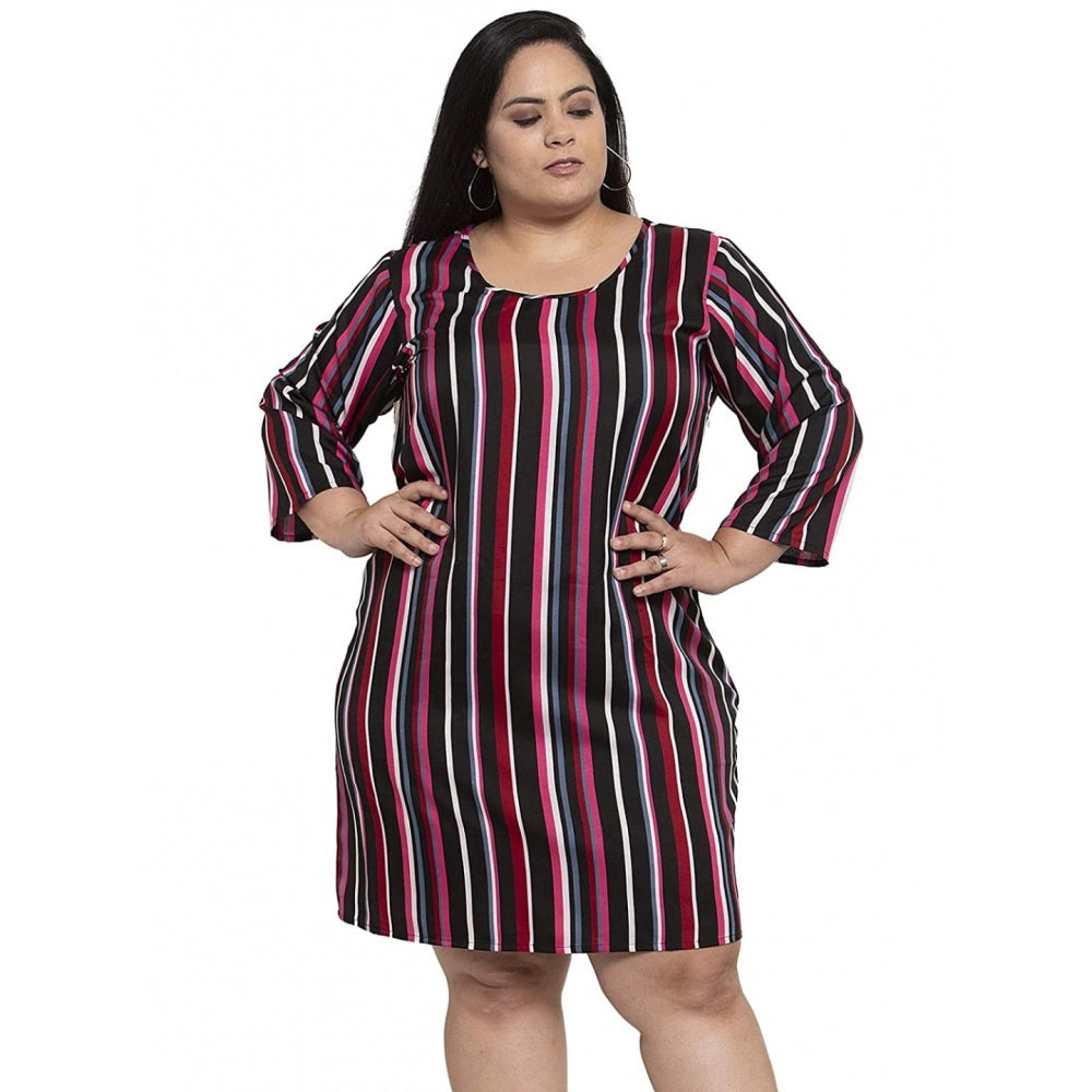 Amfyn Women's Crepe Printed Strip Knee Length Fit and Flare Dress (Multicolor)