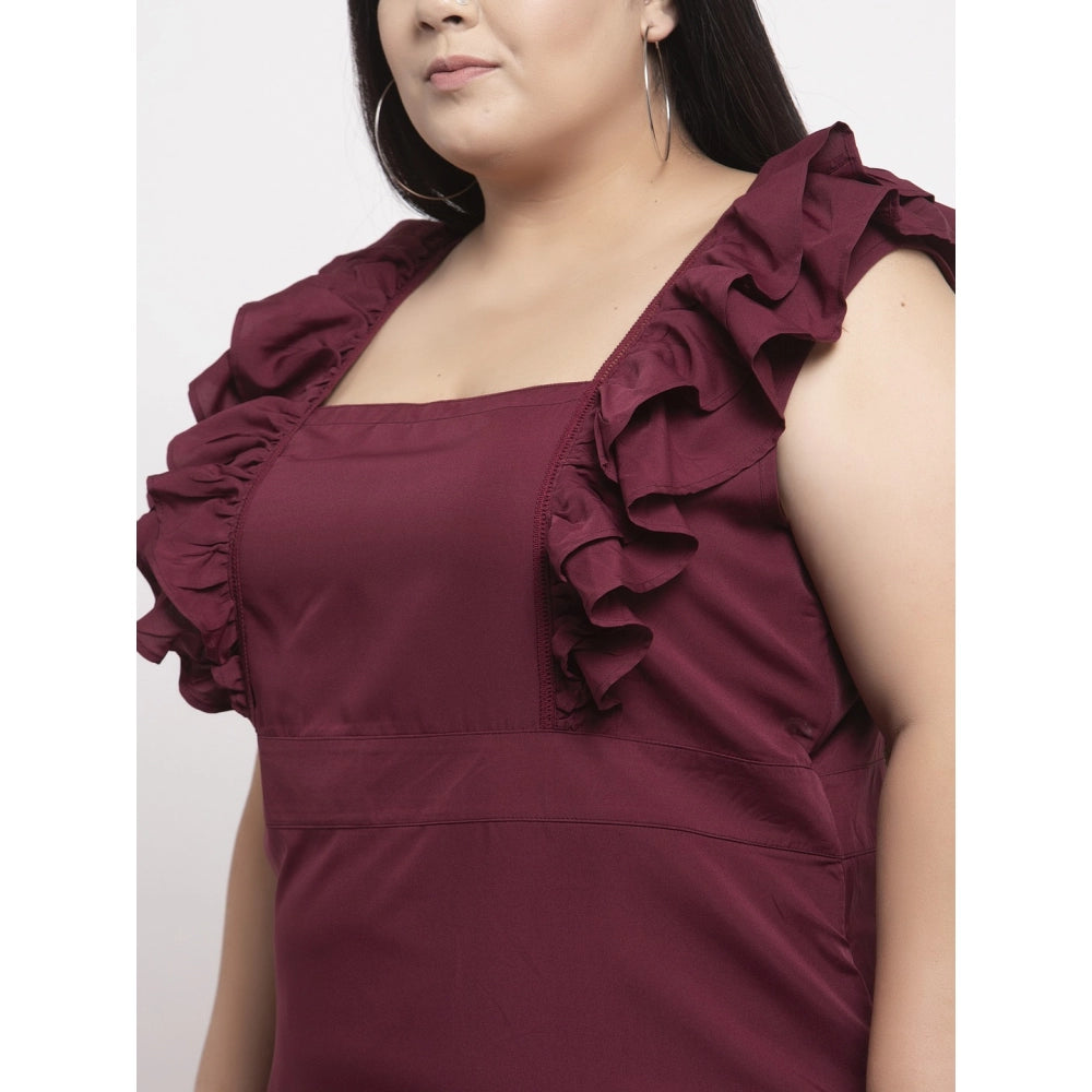 Amfyn Women's Crepe Solid Knee Length Fit and Flare Dress (Brown)