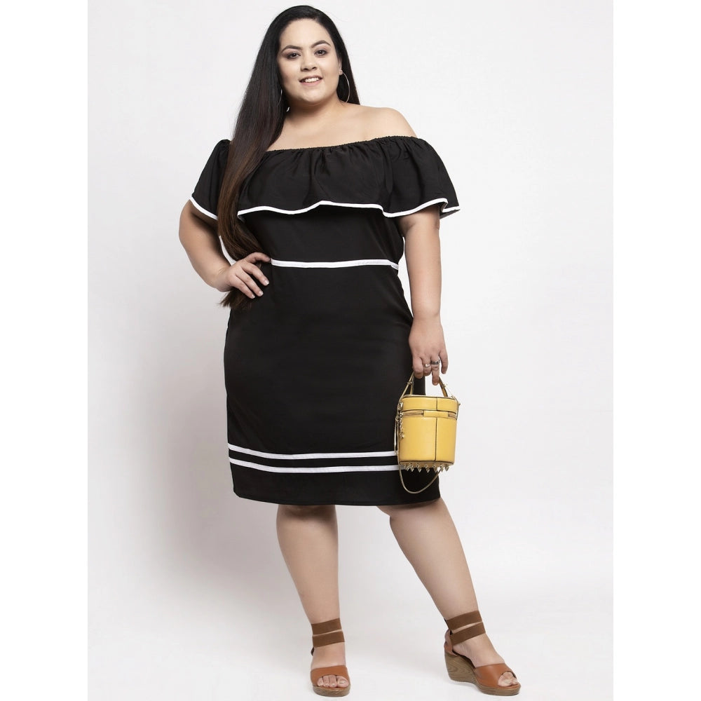 Amfyn Women's Crepe Solid Knee Length Fit and Flare Dress (Black)
