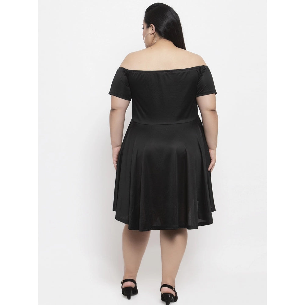 Amfyn Women's Hojri Solid Knee Length Fit and Flare Dress (Black)