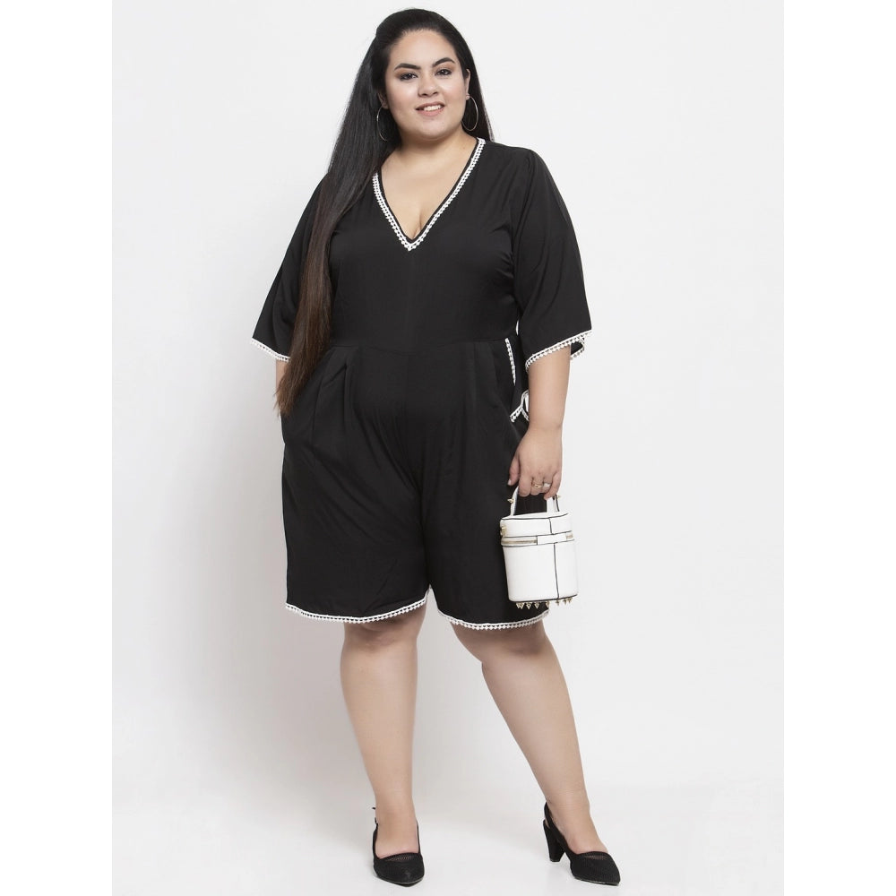 Amfyn Women's Crepe Solid Knee Length Fit and Flare Dress (Black)