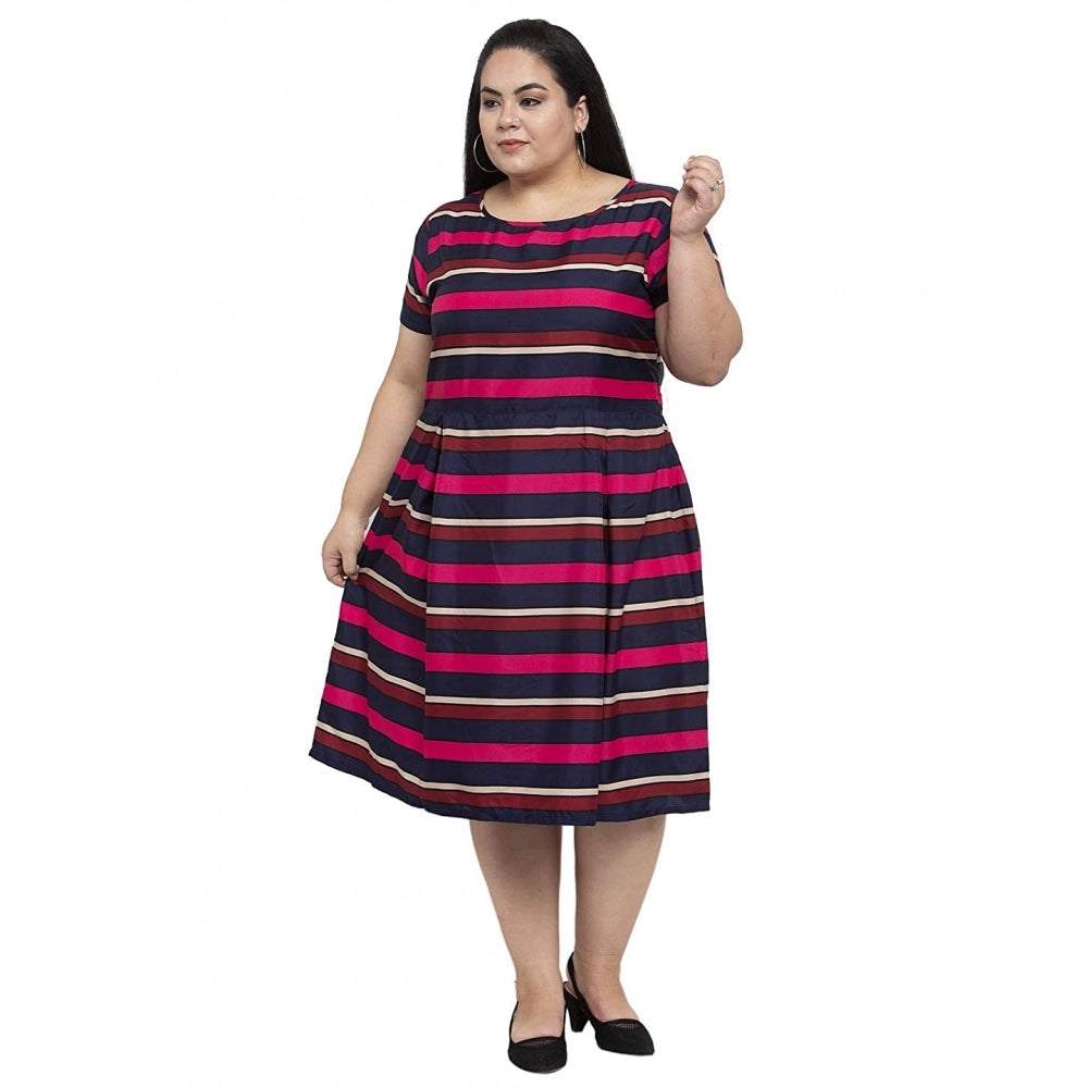 Amfyn Women's Crepe Solid Knee Length Fit and Flare Dress (Multi)
