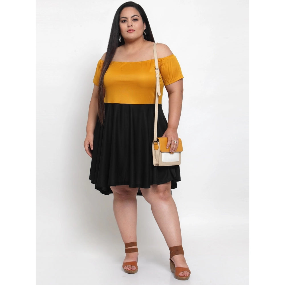 Amfyn Women's Hojri Solid Knee Length Fit and Flare Dress (Black)