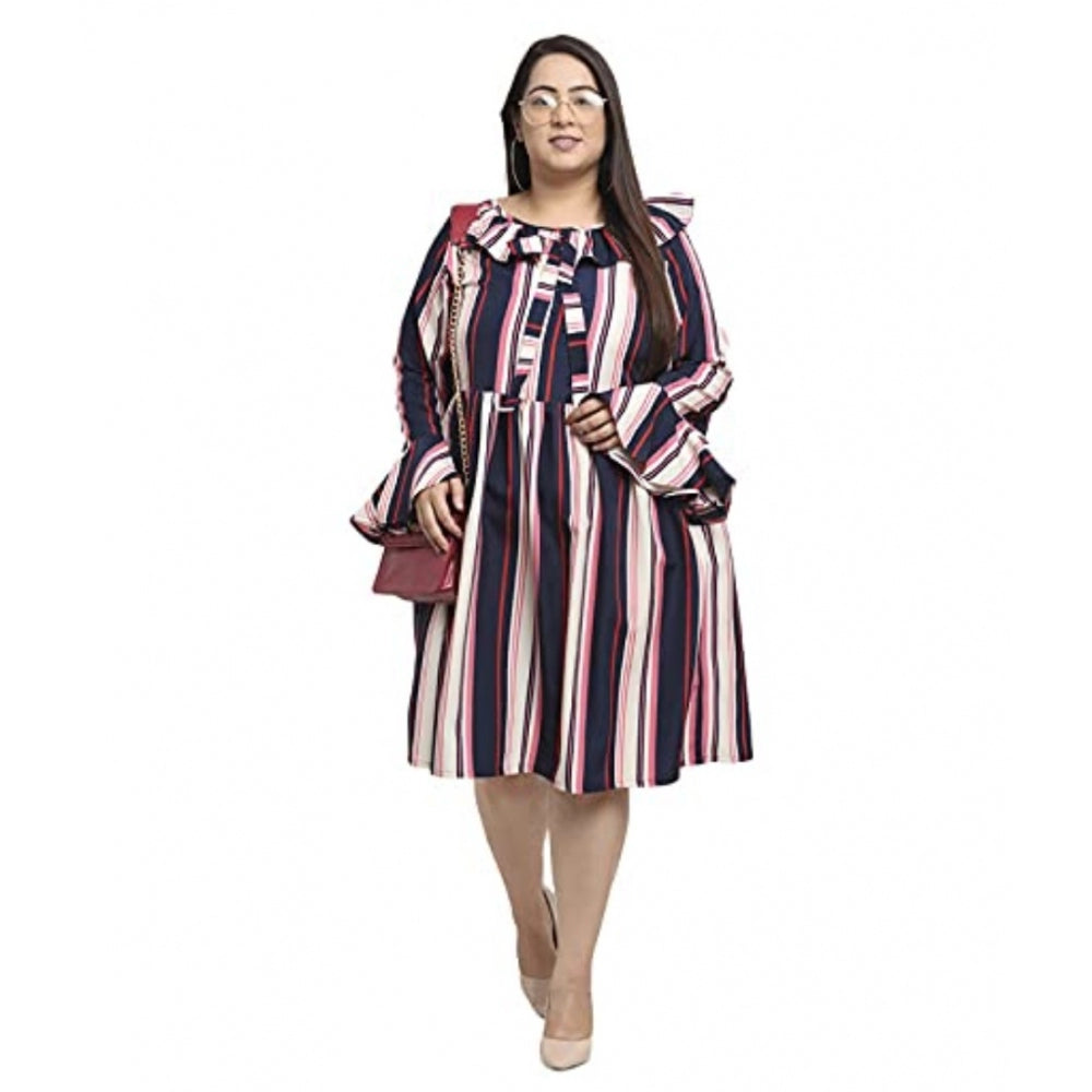 Amfyn Women's Crepe Printed Knee Length Fit and Flare Dress (Multi)