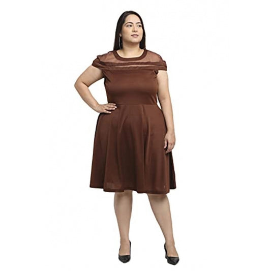 Amfyn Women's Hojri Solid Knee Length Fit and Flare Dress (Brown)