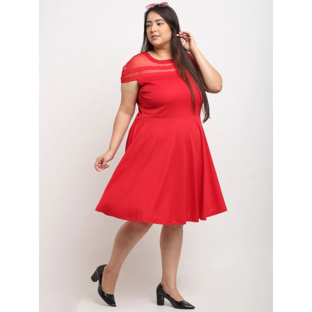Amfyn Women's Hojri Solid Knee Length Fit and Flare Dress (Red)