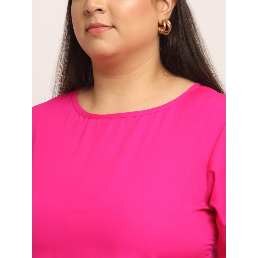 Amfyn Women's Crepe Solid Knee Length Fit and Flare Dress (Pink)