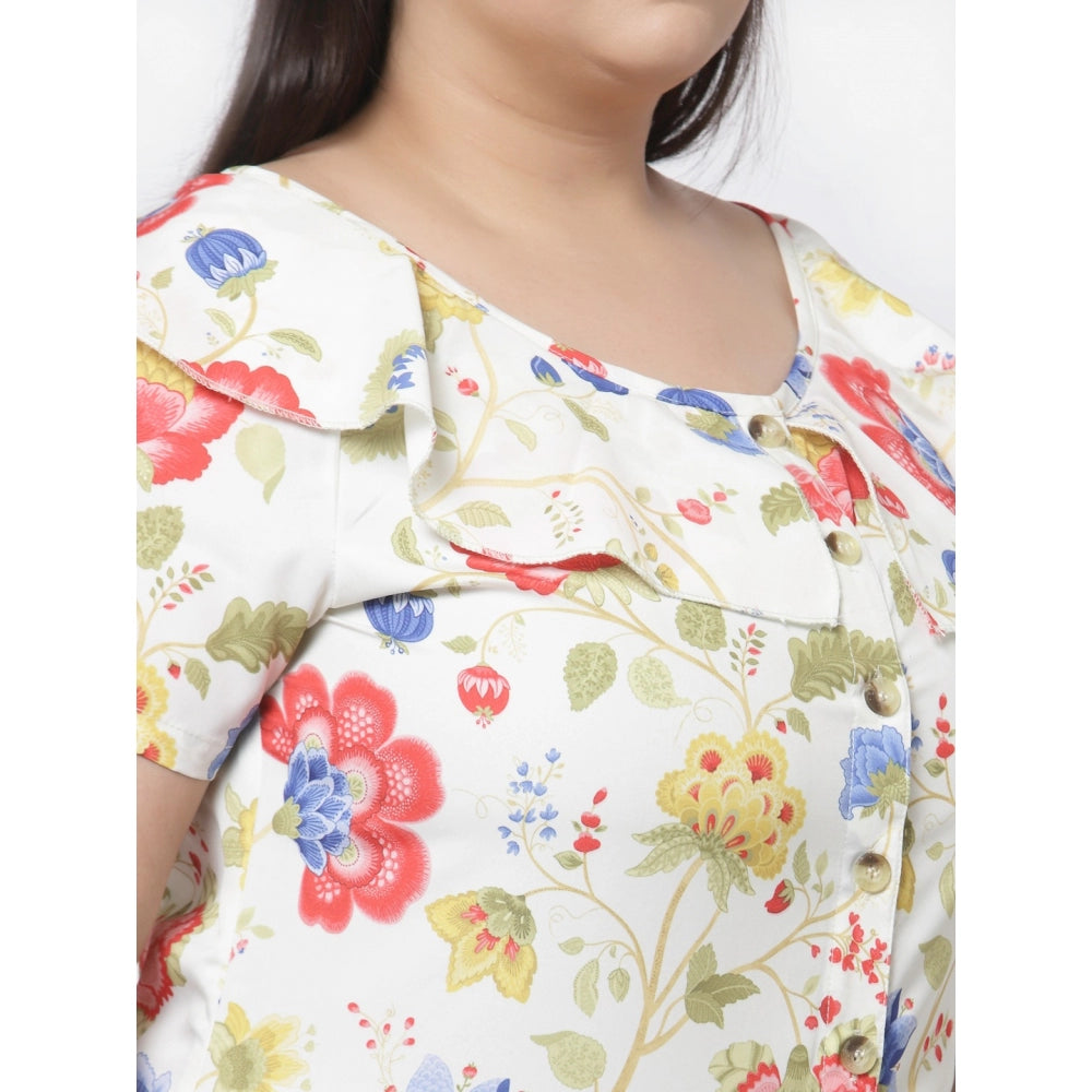 Amfyn Women's Crepe Printed Knee Length Fit and Flare Dress (Multi)