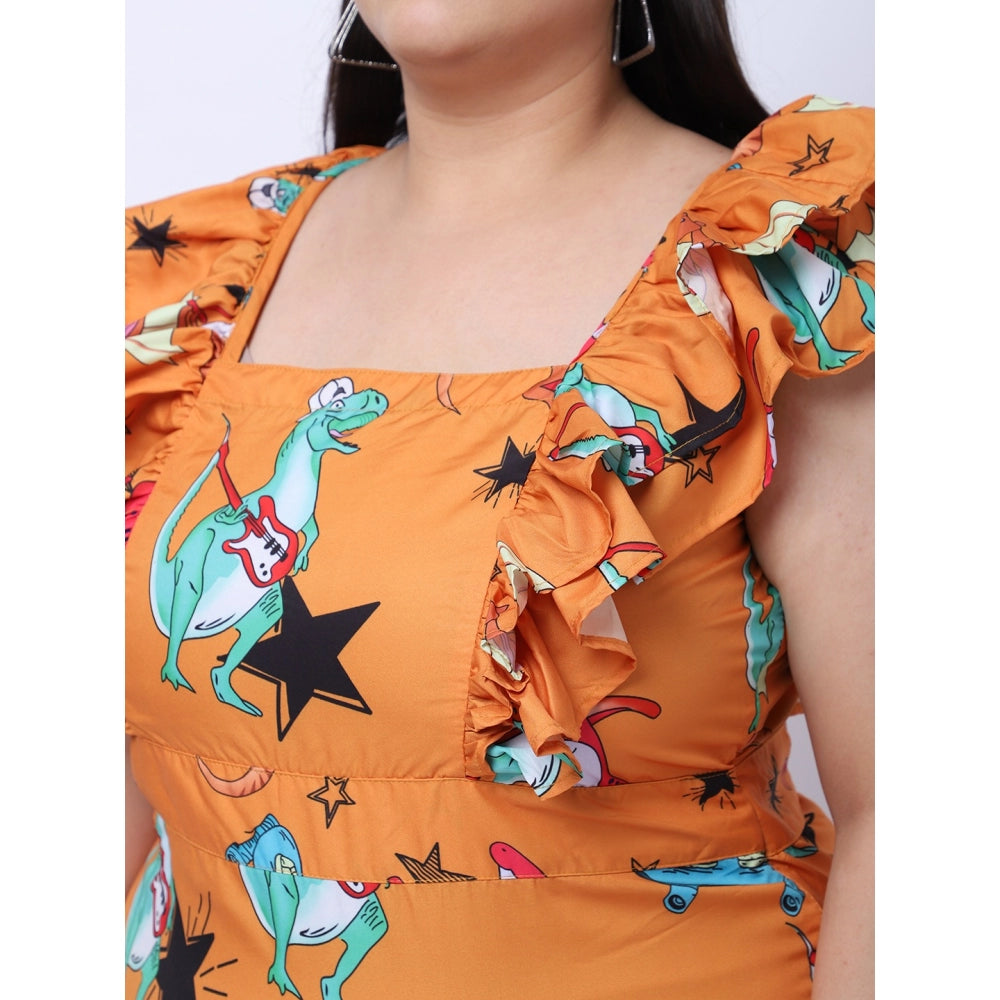 Amfyn Women's Crepe Printed Knee Length Fit and Flare Dress (Multicolor)