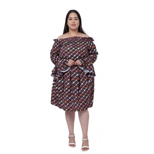 Amfyn Women's Crepe Printed Knee Length Fit and Flare Dress (Multicolor)