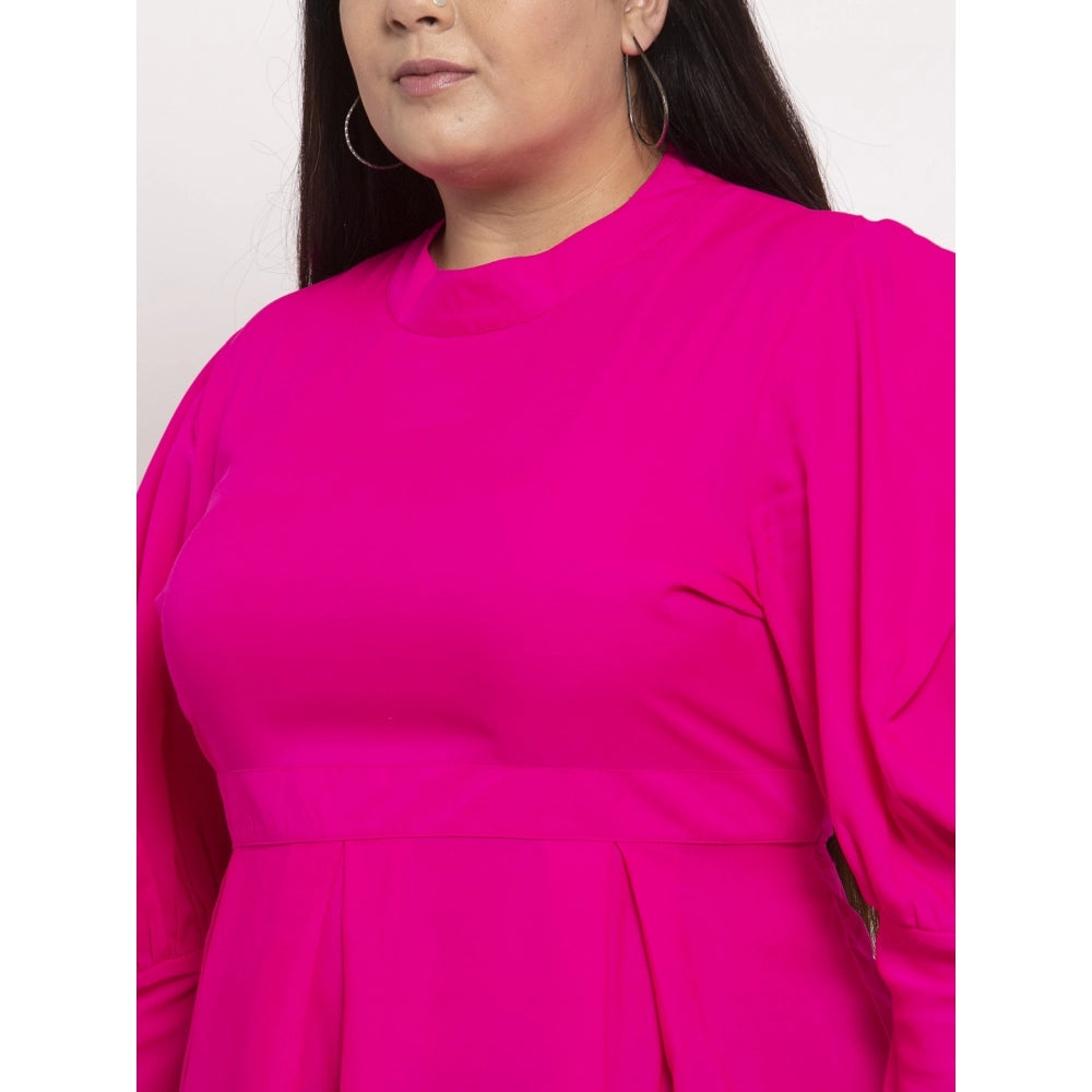 Amfyn Women's Crepe Solid Knee Length Fit and Flare Dress (Pink)