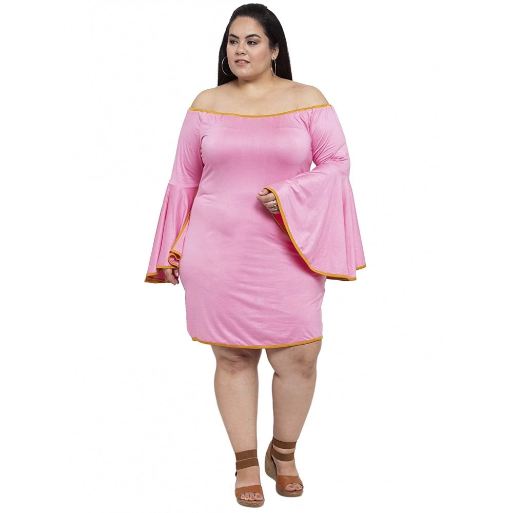 Amfyn Women's Hojri Solid Knee Length Fit and Flare Dress (Pink)
