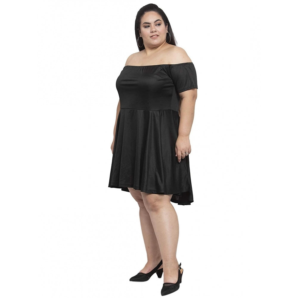 Amfyn Women's Hojri Solid Knee Length Fit and Flare Dress (Black)