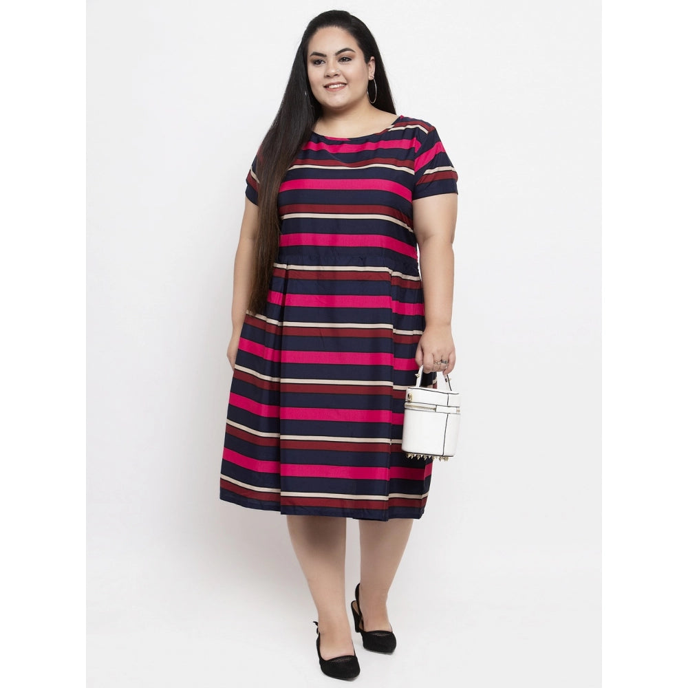 Amfyn Women's Crepe Solid Knee Length Fit and Flare Dress (Multi)
