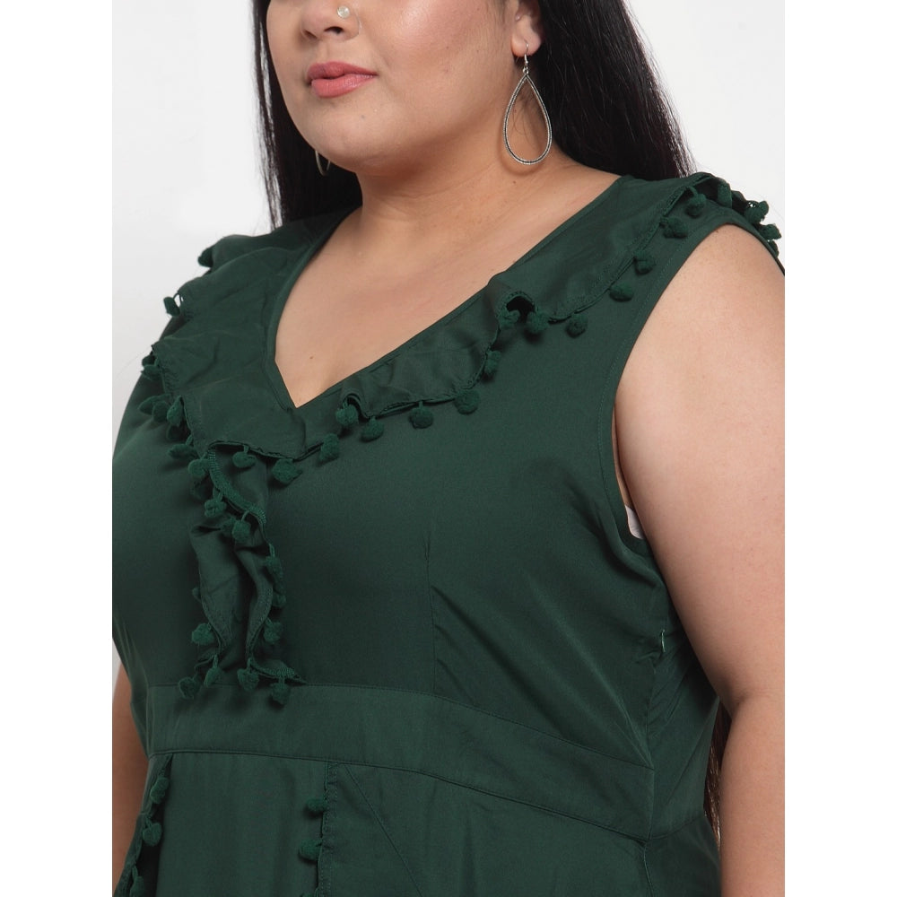 Amfyn Women's Crepe Solid Knee Length Fit and Flare Dress (Botal Green)