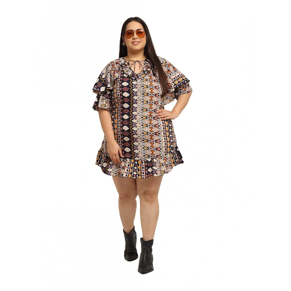 Amfyn Women's Crepe Printed Knee Length Fit and Flare Dress (Multi)