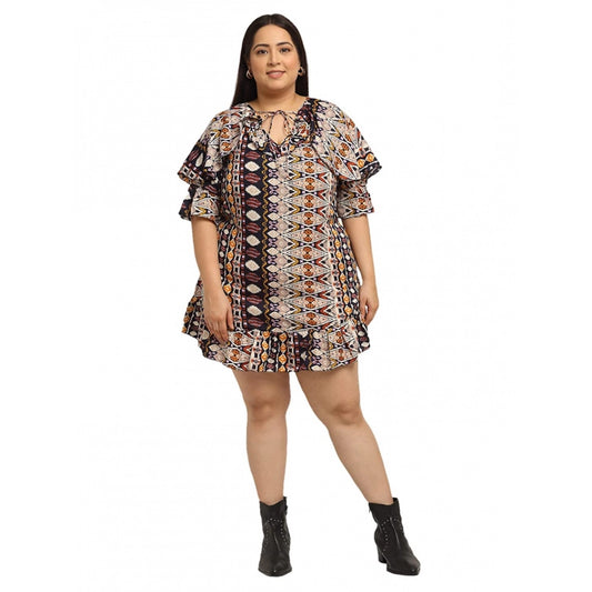 Amfyn Women's Crepe Printed Knee Length Fit and Flare Dress (Multi)