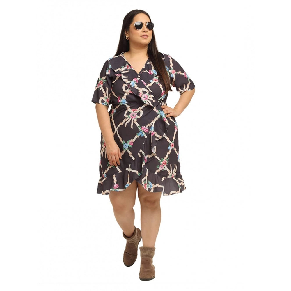 Amfyn Women's Crepe Printed Knee Length Fit and Flare Dress (Multi)