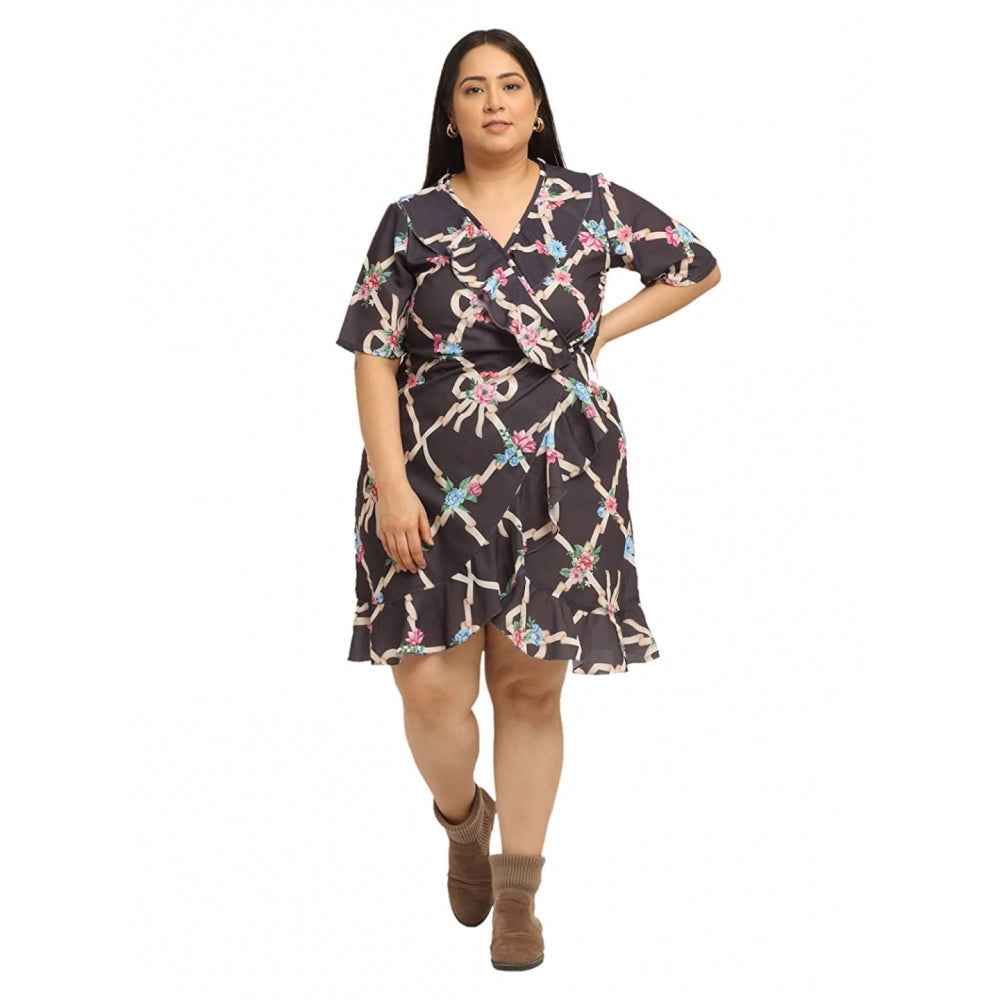 Amfyn Women's Crepe Printed Knee Length Fit and Flare Dress (Multi)