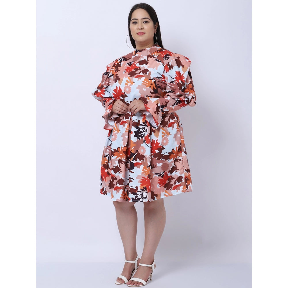 Amfyn Women's Crepe Printed Knee Length Fit and Flare Dress (Multicolor)