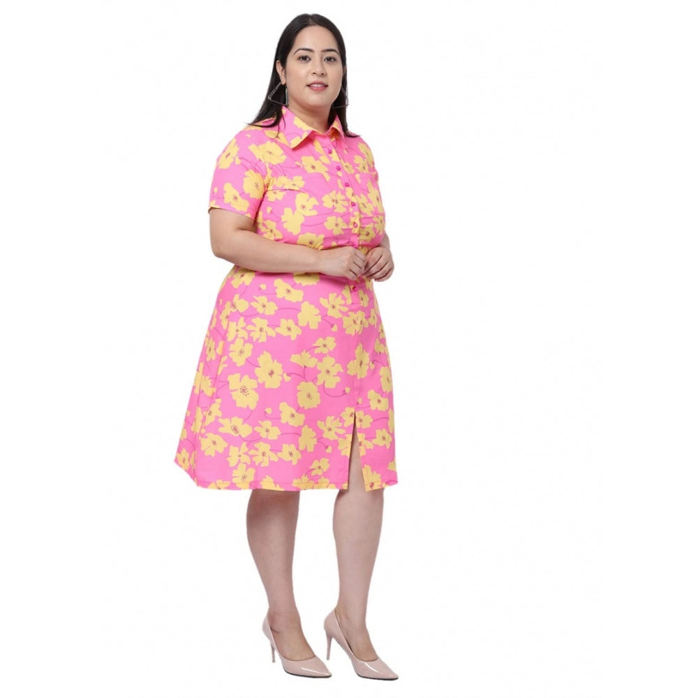 Amfyn Women's Crepe Printed Knee Length Fit and Flare Dress (Multicolor)