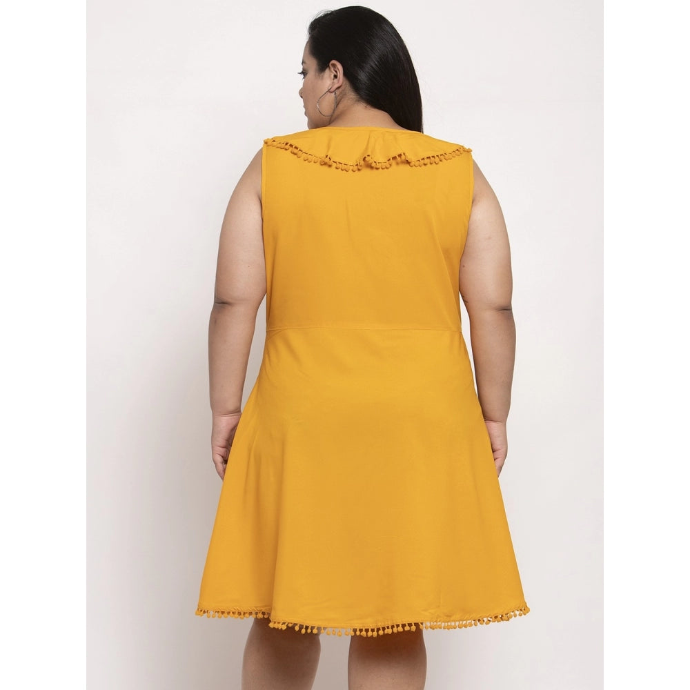 Amfyn Women's Crepe Solid Knee Length Fit and Flare Dress (Musted)