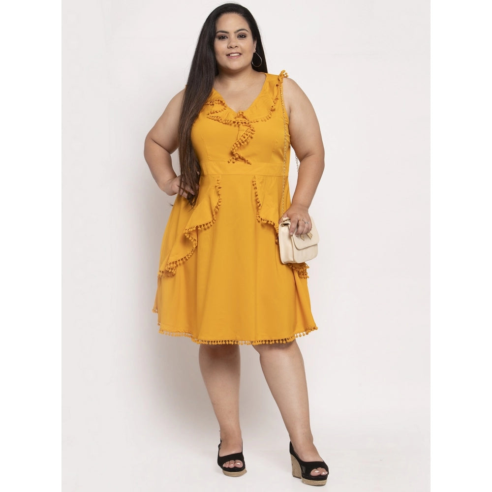 Amfyn Women's Crepe Solid Knee Length Fit and Flare Dress (Musted)