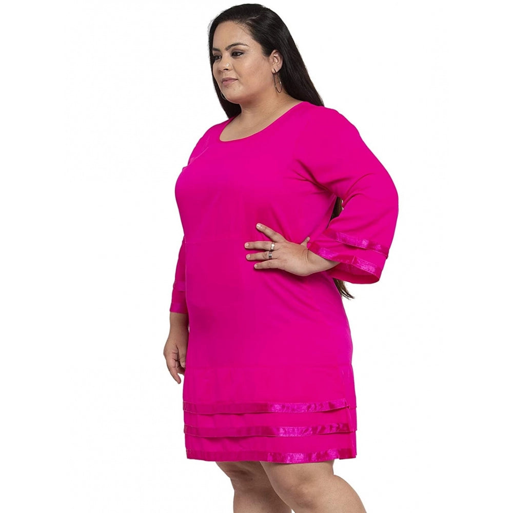 Amfyn Women's Crepe Solid Knee Length Fit and Flare Dress (Pink)