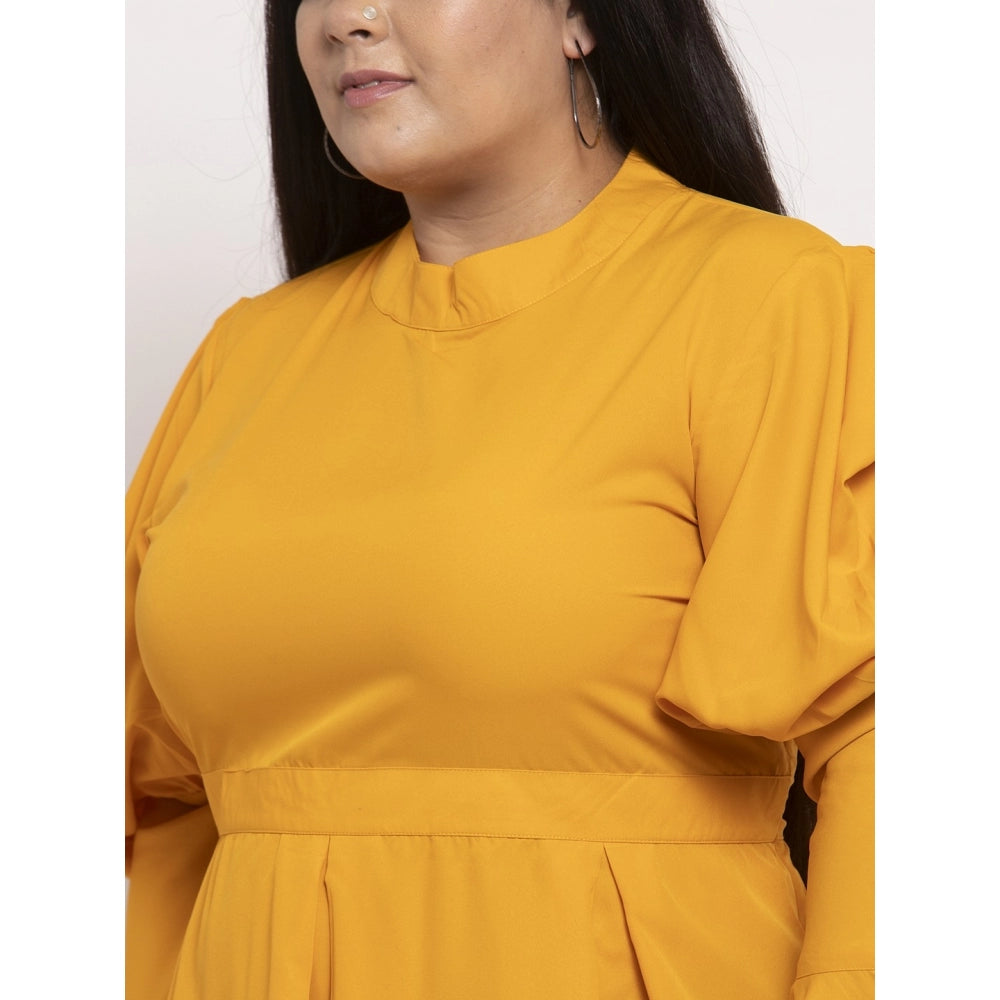 Amfyn Women's Crepe Solid Knee Length Fit and Flare Dress (Musted)