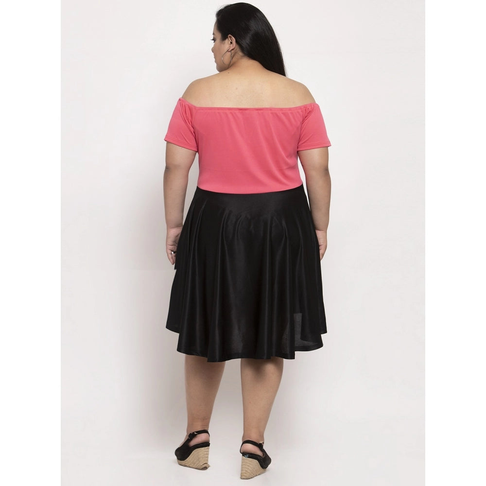 Amfyn Women's Hosri Polister Solid Knee Length Fit and Flare Dress (Black)