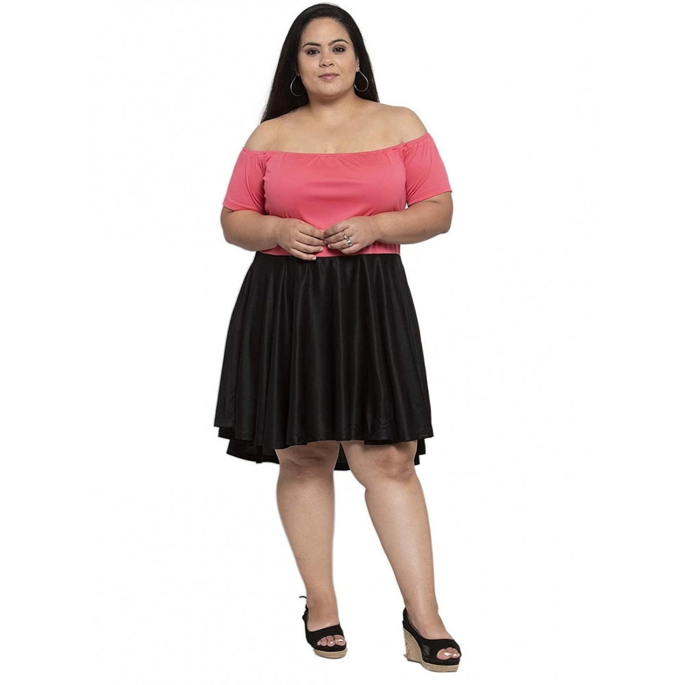 Amfyn Women's Hosri Polister Solid Knee Length Fit and Flare Dress (Black)