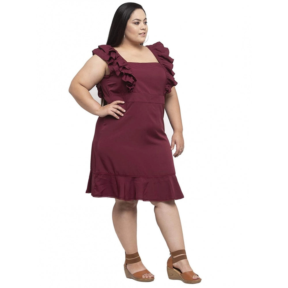 Amfyn Women's Crepe Solid Knee Length Fit and Flare Dress (Brown)