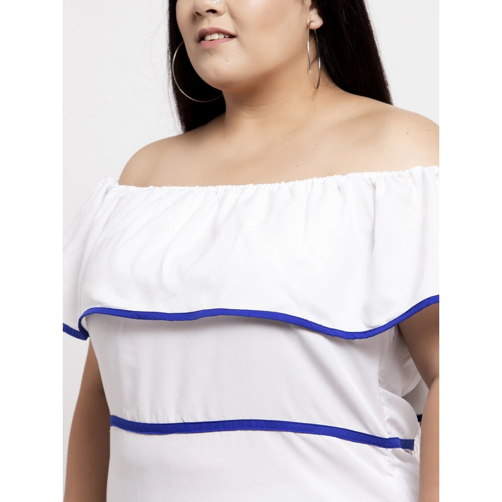 Amfyn Women's Crepe Solid Knee Length Fit and Flare Dress (White)