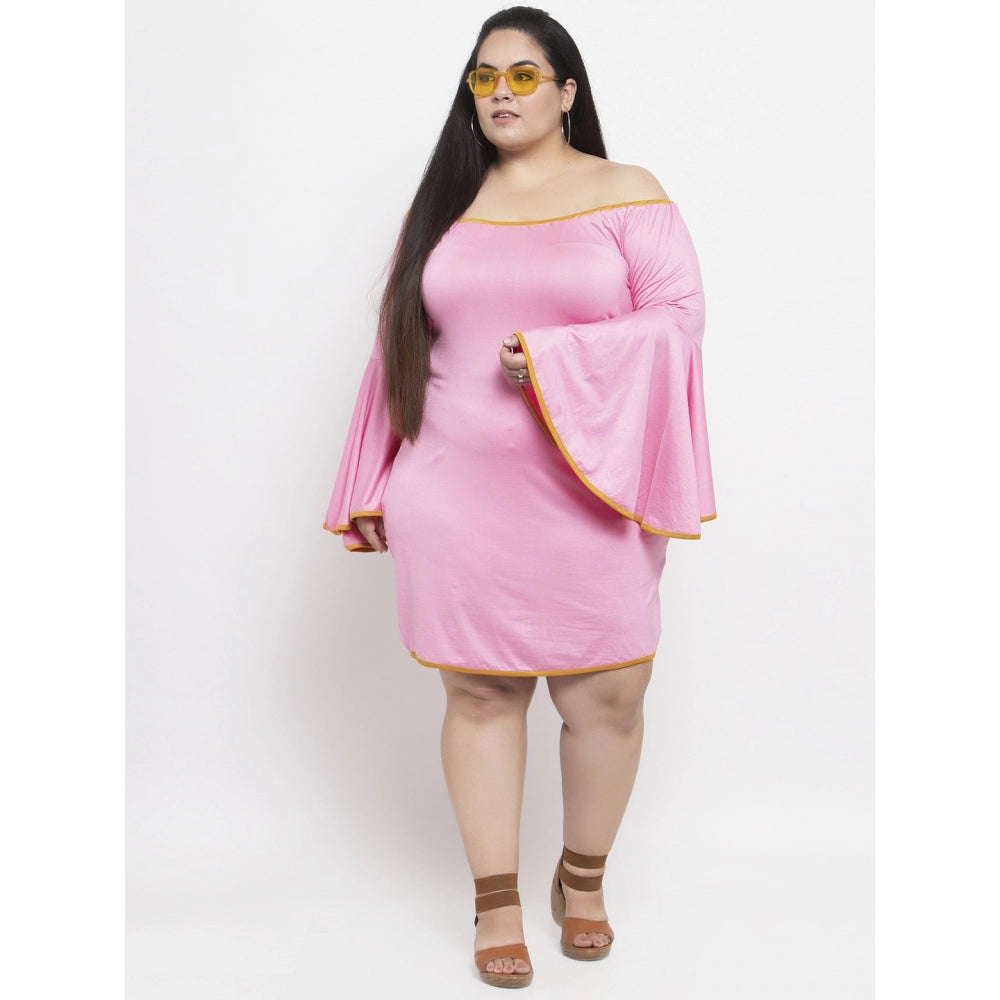 Amfyn Women's Hojri Solid Knee Length Fit and Flare Dress (Pink)