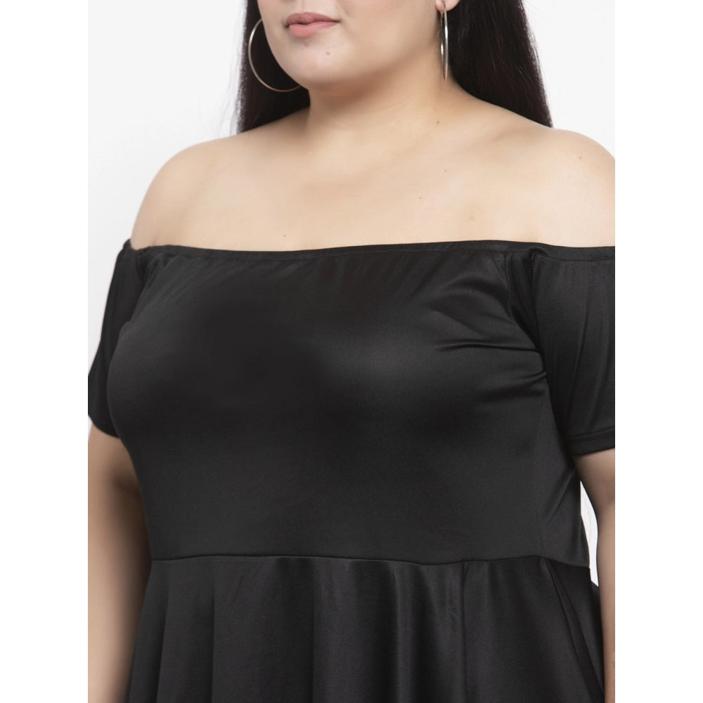 Amfyn Women's Hojri Solid Knee Length Fit and Flare Dress (Black)