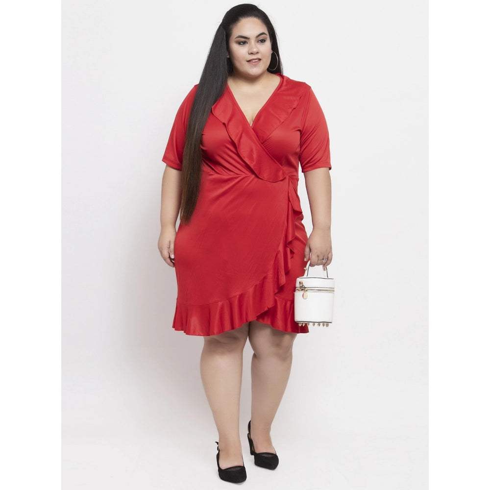 Amfyn Women's Hojri Solid Knee Length Fit and Flare Dress (Red)