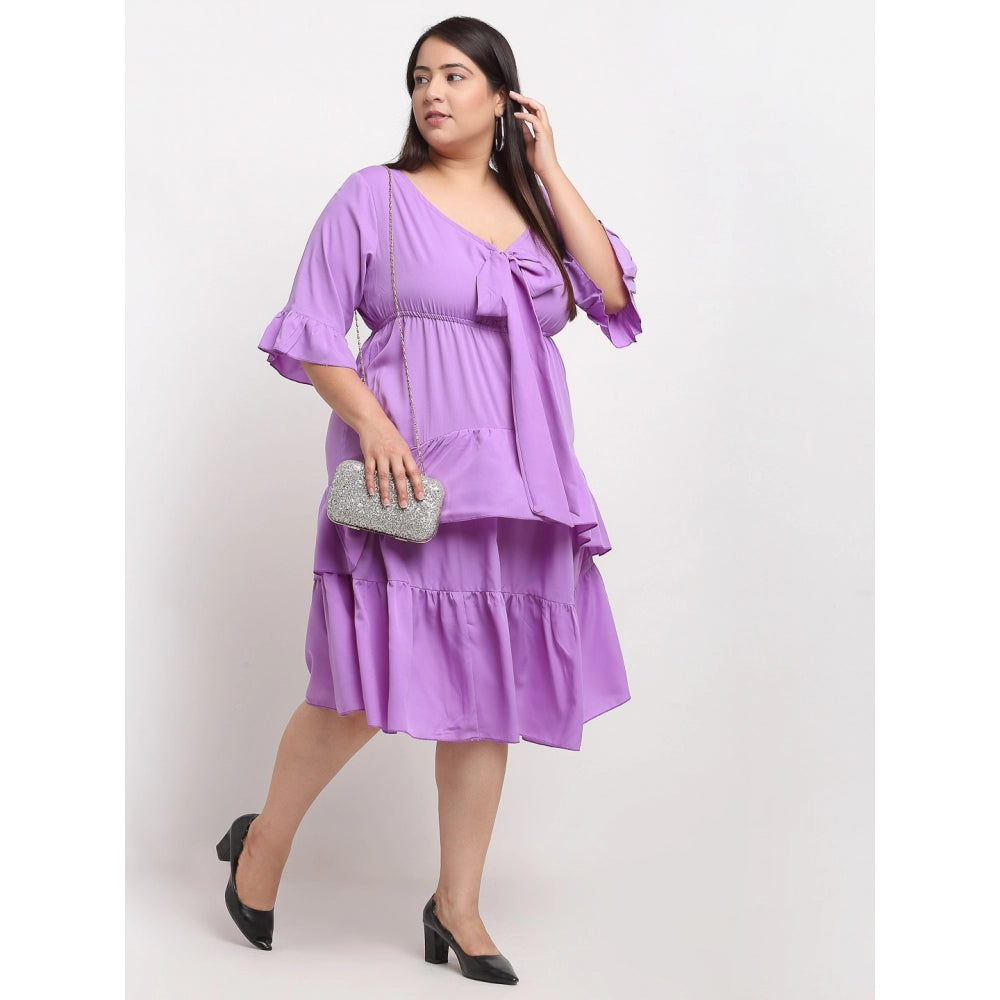 Amfyn Women's Crepe Solid Knee Length Fit and Flare Dress (Purple)