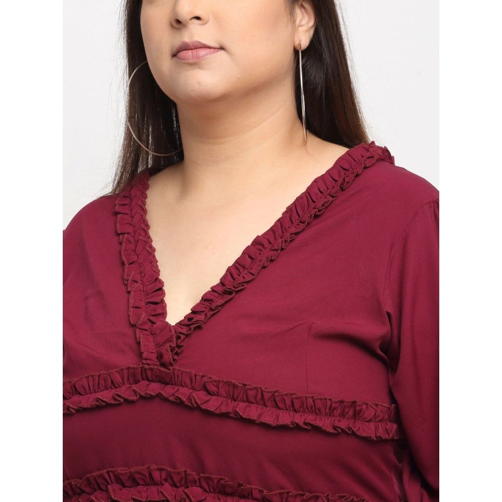 Amfyn Women's Crepe Solid Knee Length Fit and Flare Dress (Maroon)