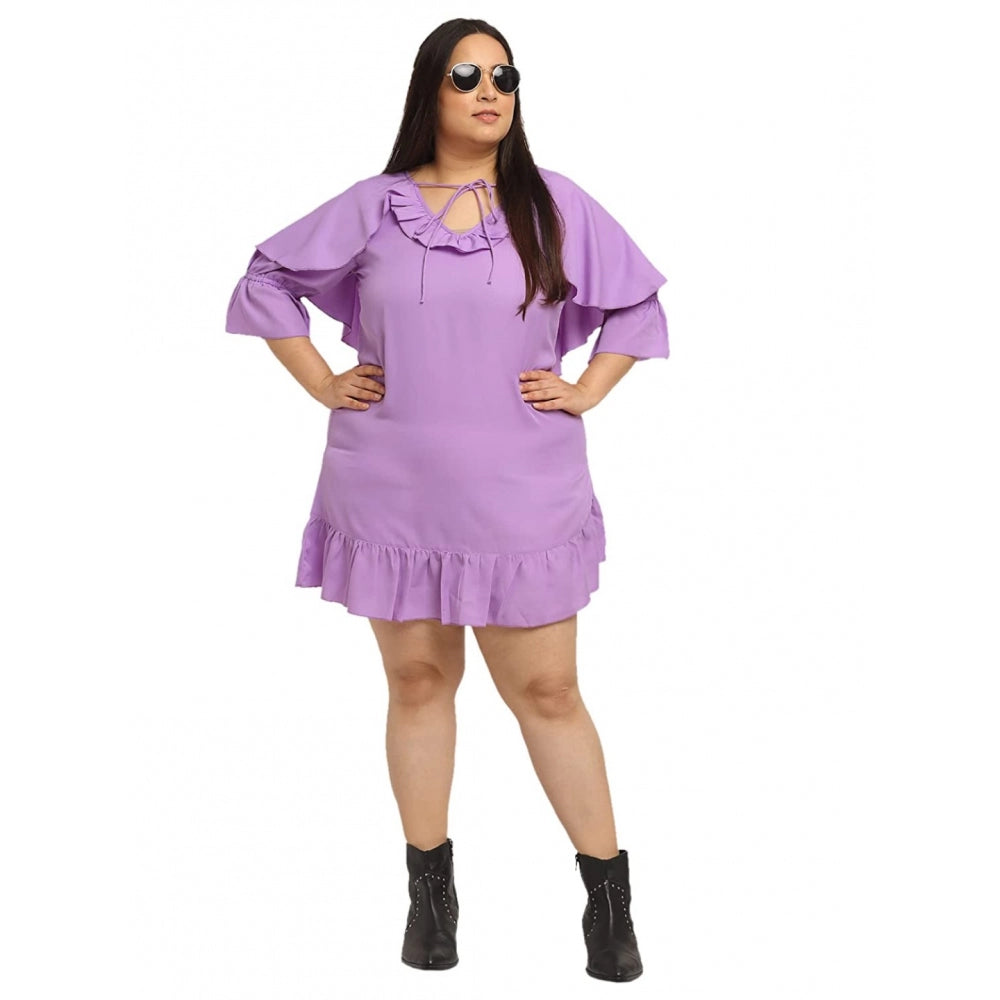 Amfyn Women's Crepe Solid Knee Length Fit and Flare Dress (Purpal)