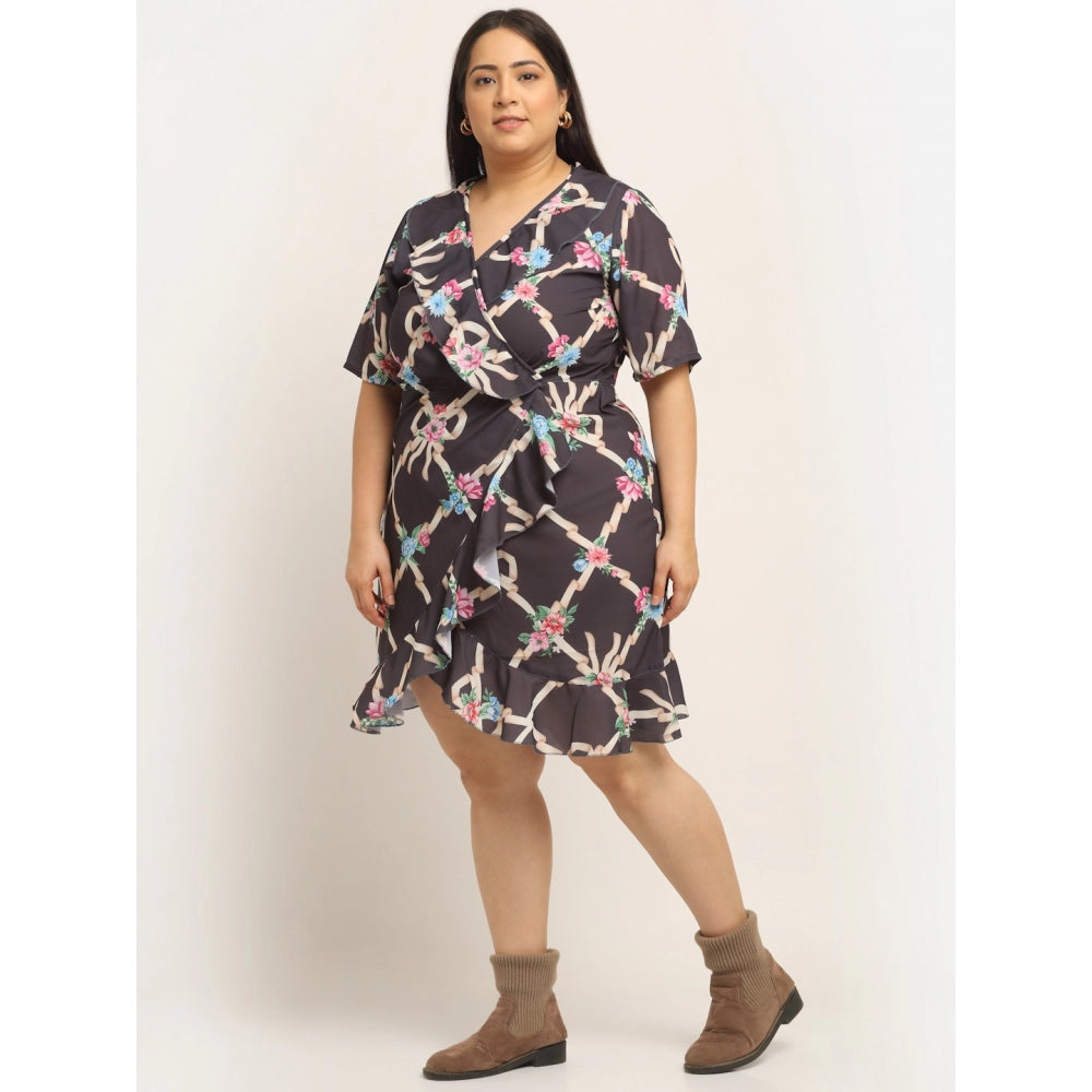 Amfyn Women's Crepe Printed Knee Length Fit and Flare Dress (Multi)