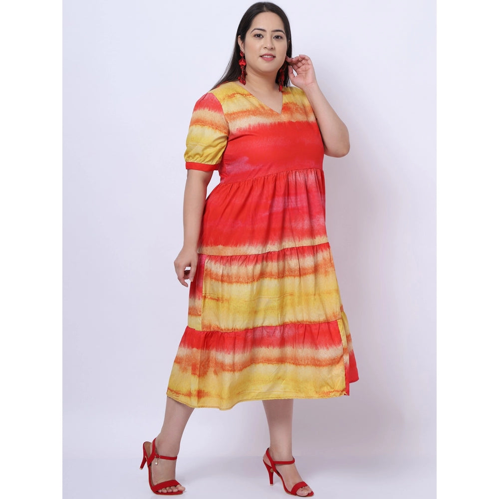 Amfyn Women's Crepe Printed Knee Length Fit and Flare Dress (Multicolor)